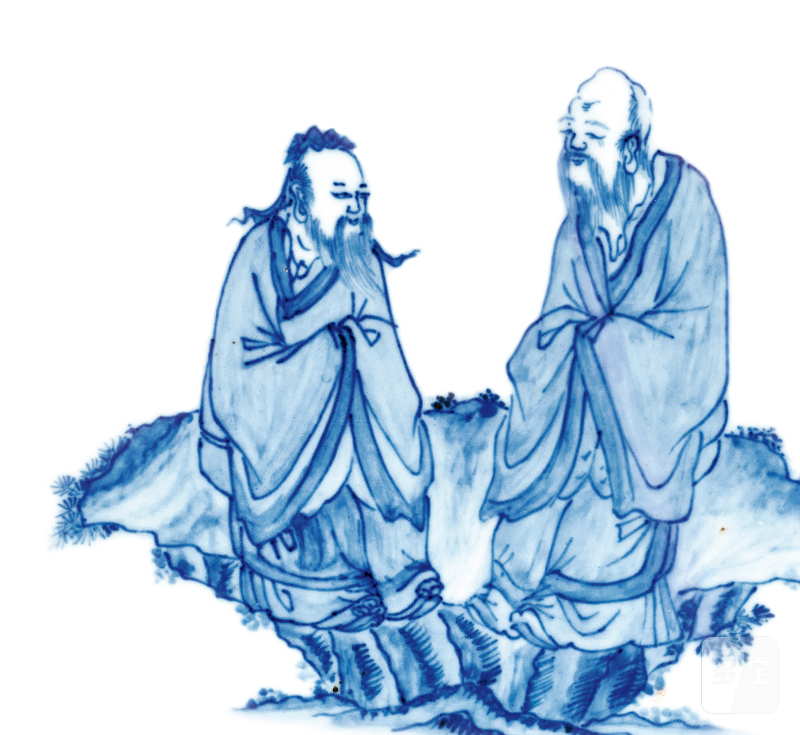 明成化 青花孔子问礼老聃图瓷板 - 图7